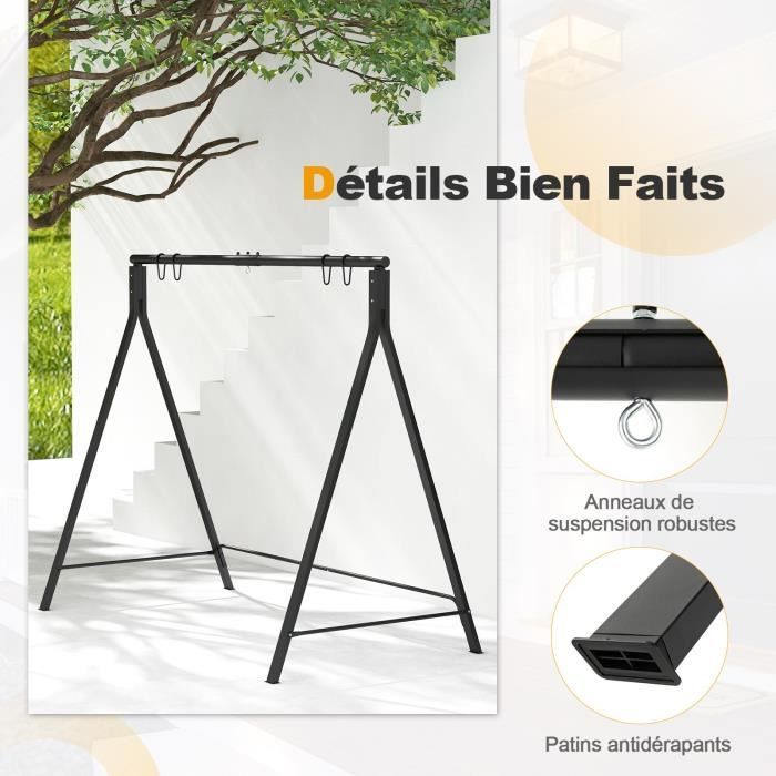 COSTWAY Metal Swing Set - A-Frame Structure - 5 Suspension Rings - 160kg Load Capacity - Tree Saucer Swing - Terrace