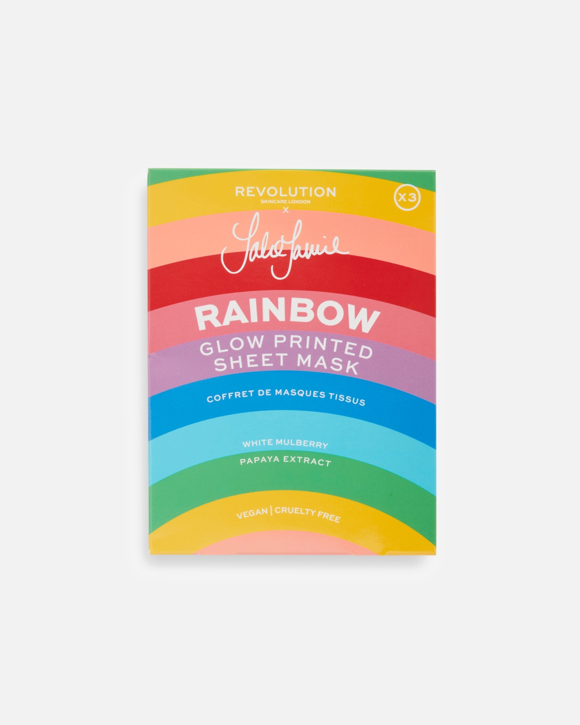 Maschera idratante Revolution Skincare Set di maschere in tessuto luminose con stampa arcobaleno Revolution Skincare x Jake Jamie - 1 pezzo