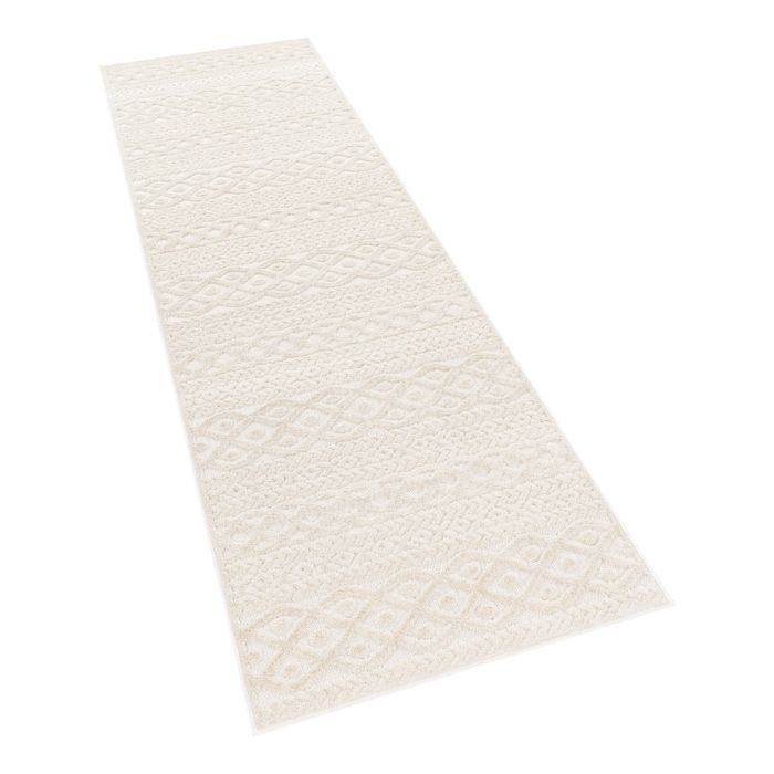 Paco Home Tapis Salon Chambre Adulte Poils Ras Uni Motif Boho Motif Scandinave Crème Crème Crème 80x150 cm