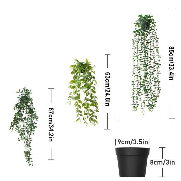 3-teiliges Set künstlicher Hängepflanzen mit Topf, künstlichem Efeu, Kunstpflanze für Feiern, Küche, Garten, Büro