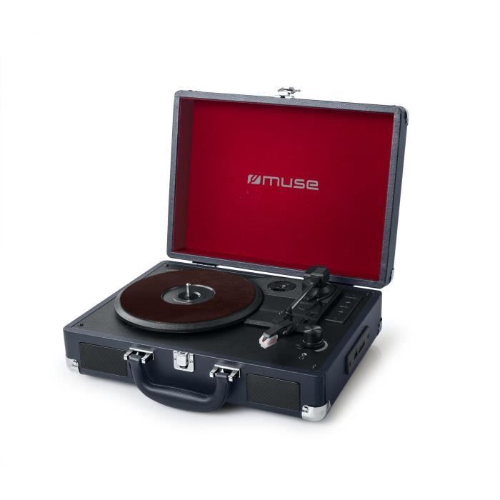 Platine Vinyle MUSE MT-103 DB - Port USB, Lecteur de carte SD, 2 enceintes intégrées - Bleu marine