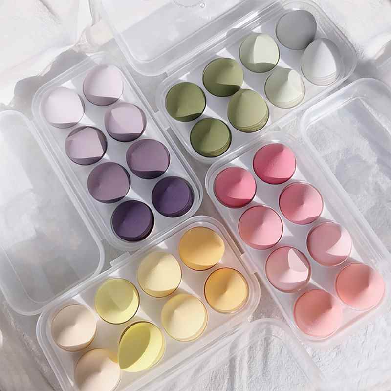 Lot de 4/8 éponges à maquillage avec boîte - Éponges douces pour fond de teint et poudre - Accessoires de maquillage pour femmes