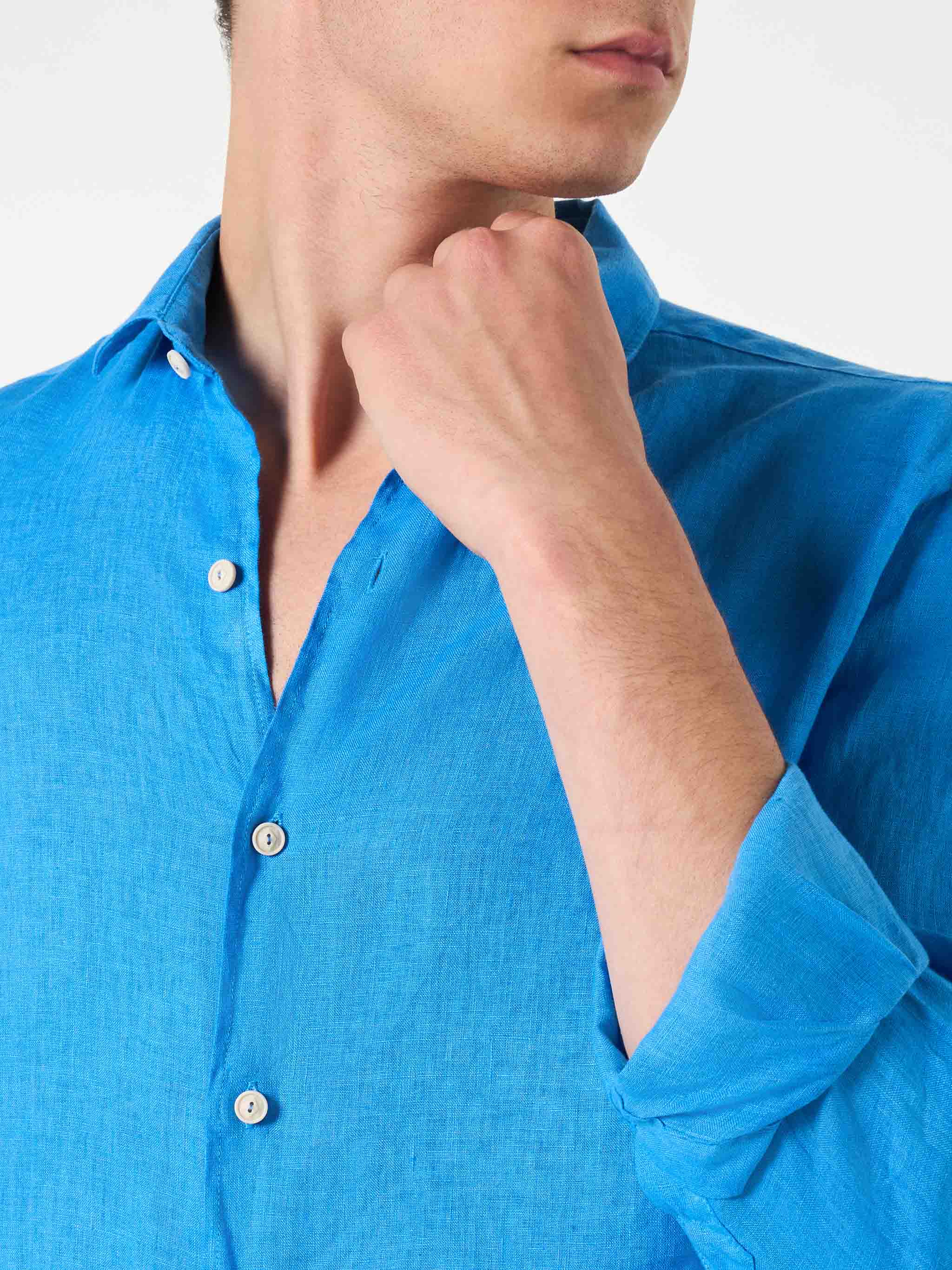 Herenoverhemd van Pamplona in blauw linnen.