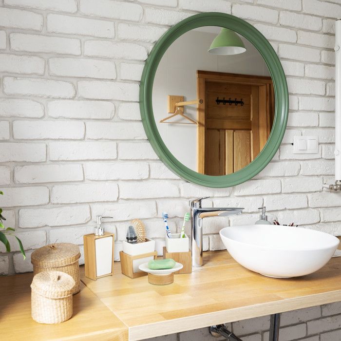 Relaxdays Accessoires salle de bain bambou céramique Set 4 pièces distributeur savon gobelet brosse à dent, nature blanc