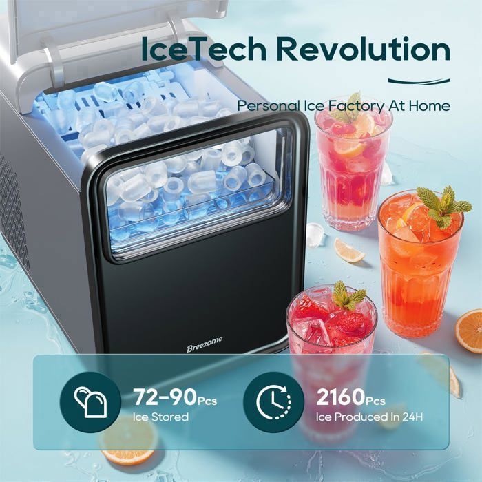 Machine à glaçons - QEXREED -1.5L - 16kg max/24h - Autonettoyante - 2 tailles - 9 cubes/6min - Avec panier et pelle