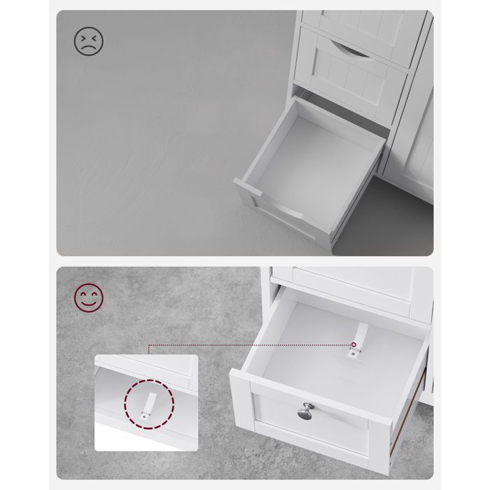 VASAGLE Meuble de Salle de Bain, Commode, Placard, Armoire, avec Étagères Réglables, 3 Tiroirs, 30 x 60 x 80 cm, Blanc