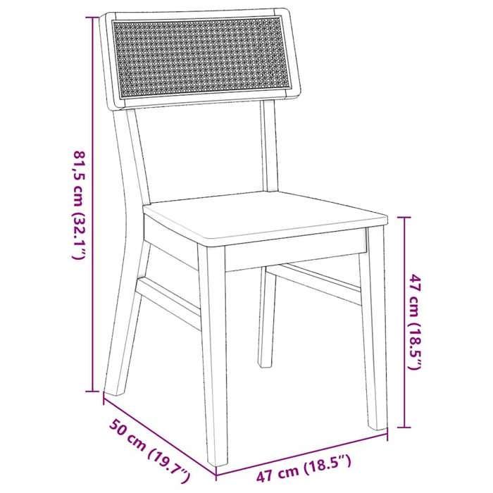 Chaises de salle à manger en bois massif - vidaxl - Lot de 2 - 47x50x81,5 cm - Naturel - Bois d'hévéa massif