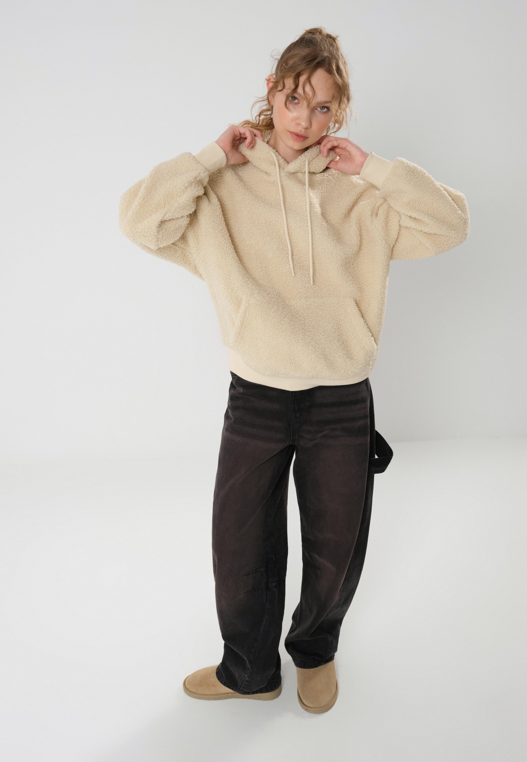 Sweat à capuche Even&Odd TEDDY - Pull en polaire - blanc cassé