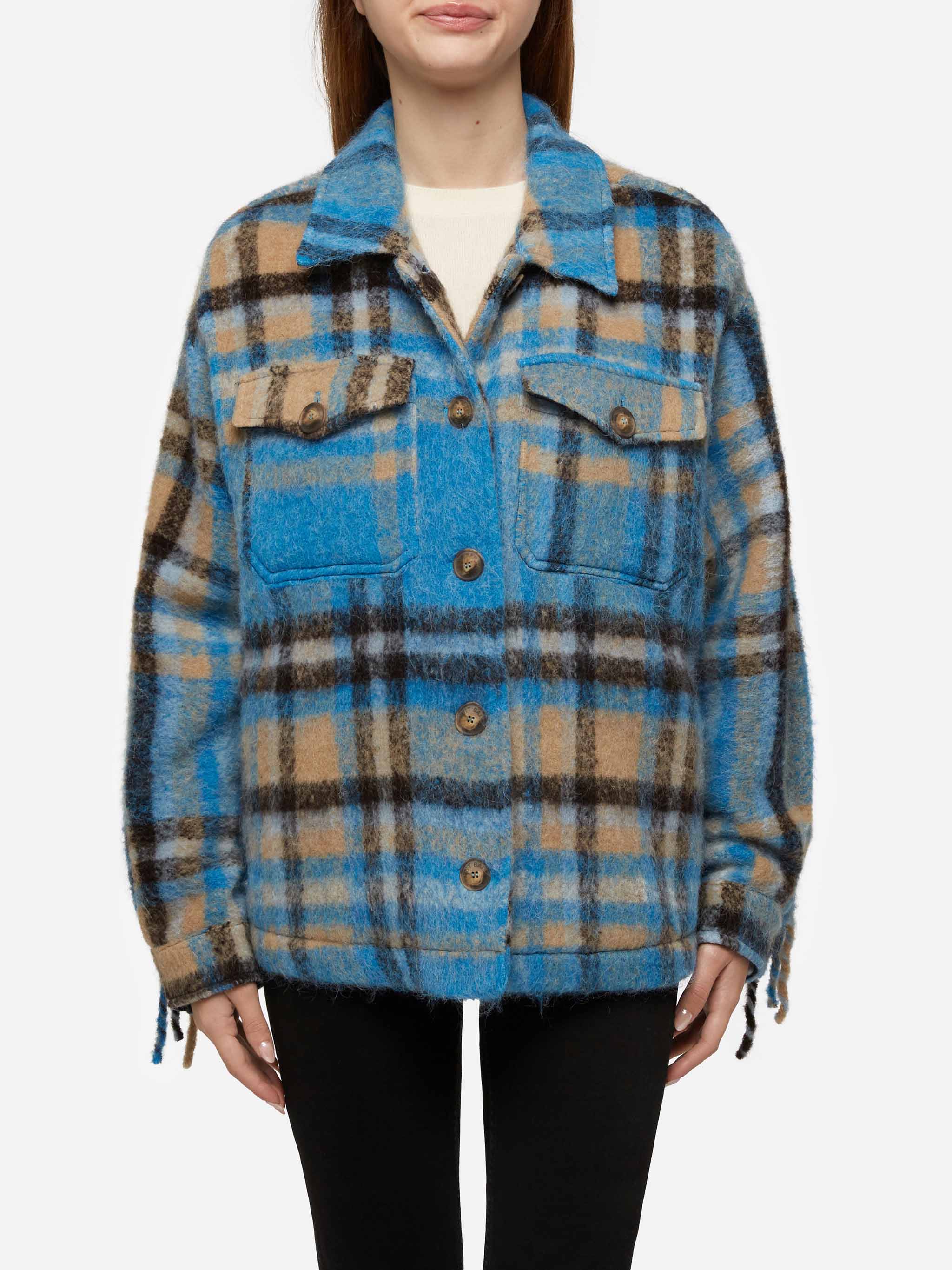 Chaqueta tipo sobrecamisa para mujer con flecos