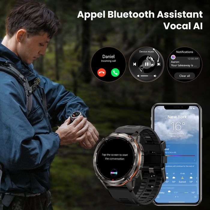 Montre Connectée Homme KOSPET T3 ULTRA2 Montre Sport avec Répondre/appeler, 5ATM, Sommeil ,Podomètre, 1.43