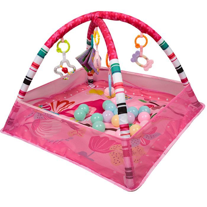 Tapis d'éveil de forme carrée pour bébé - ERROLVES - Cadre de fitness - Tapis de jeu avec des jouets - Aire d'éveil - Rose