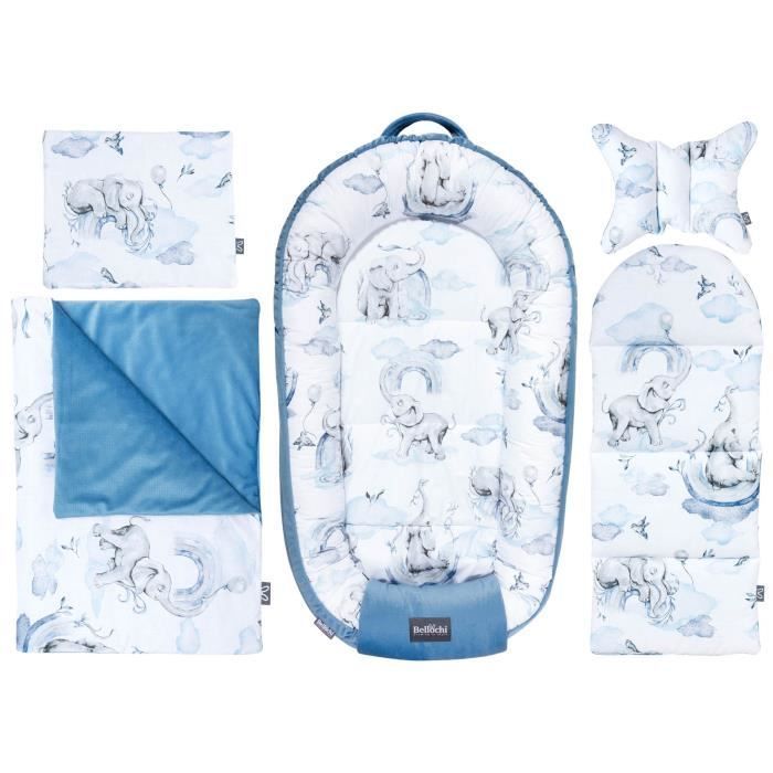 Bellochi 6-teiliges Babynest-Set – Babybettverkleinerer, Babydecke, Kopfstütze, flaches Kissen – Habarigani JAMBO