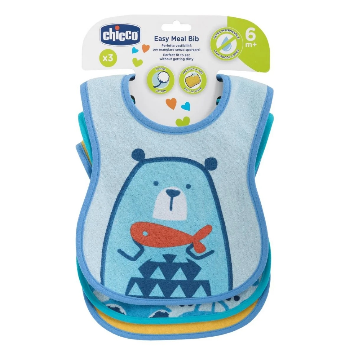 CHICCO Chicco Lätzchen ab 6 Monaten, 3 Stück, blau