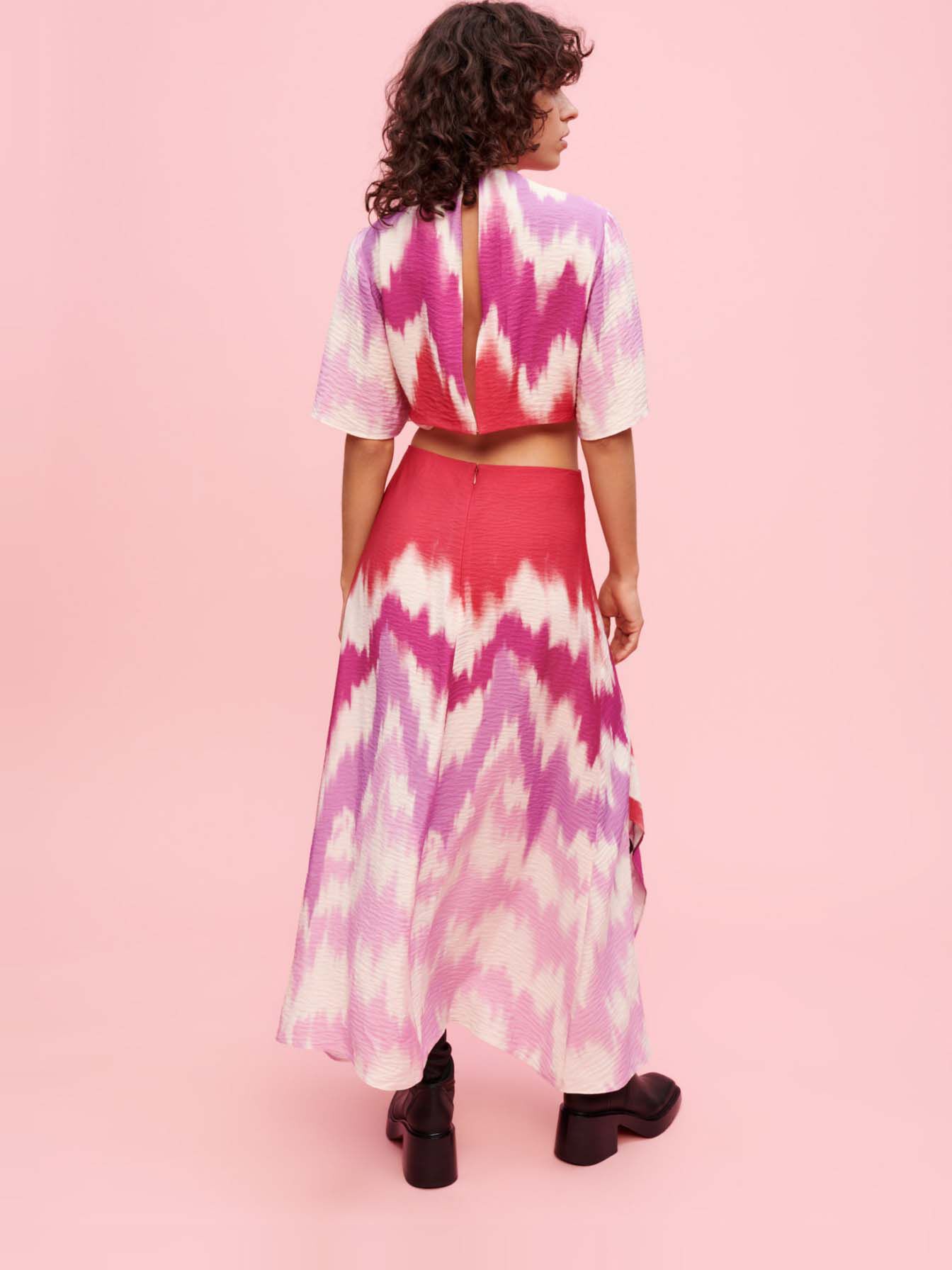 Asymmetrische tie-dye zakdoekjurk - Tie-dye fuchsia