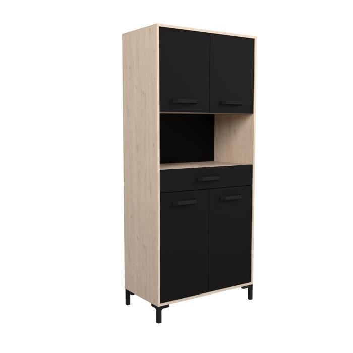 Aparador de cocina FACTORY - Acabado en roble y negro - 2 puertas + 1 cajón - Modular - Ancho 80 x Profundidad 43,3 x Alto 185 cm