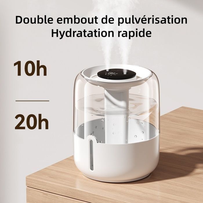 Humidificador de 6,8 litros, pantalla LED, doble salida de niebla, luz nocturna, funcionamiento silencioso, portátil, color beige.