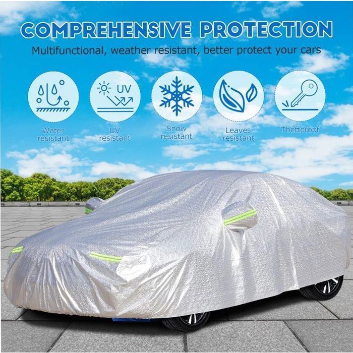 Funda protectora para coche de exterior, impermeable, de PEVA, con apertura lateral, forro de algodón, resistente a los rayos UV, a la nieve y al polvo, 490 x 190 x 150 cm.