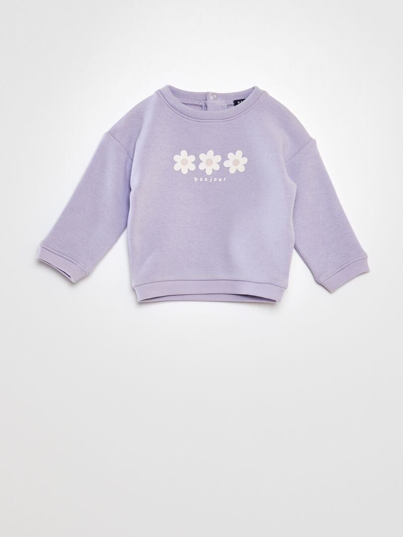 Bedrukte fleece sweater - PAARS