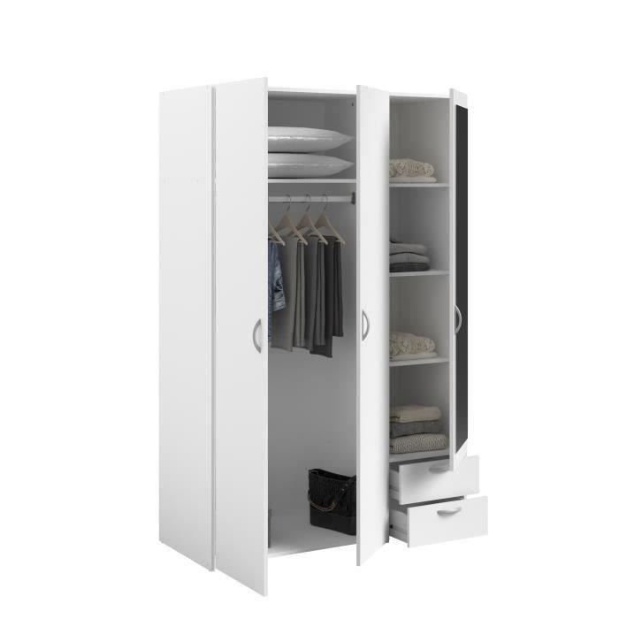 Armoire VARIA - Décor blanc - 3 portes battantes + miroir + 2 tiroirs - L 120 x H 185 x P 51 cm - PARISOT
