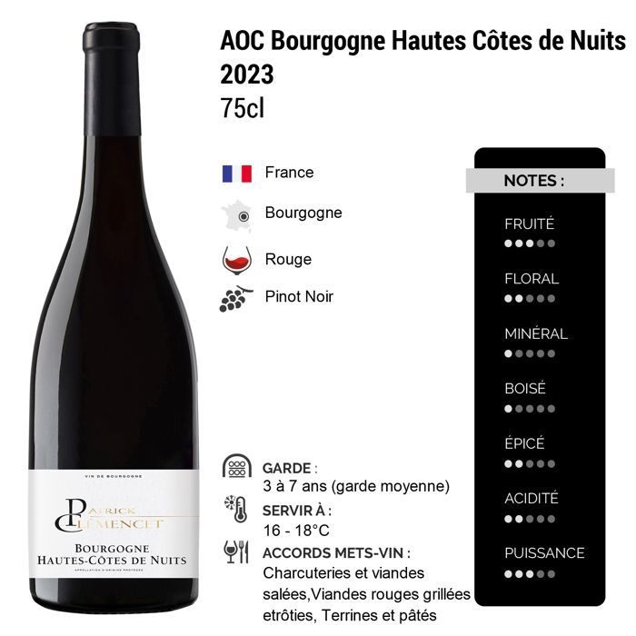 Patrick Clémencet Bourgogne Hautes Côtes de Nuits 2023 - Vinho Tinto Borgonha (6x75cl)