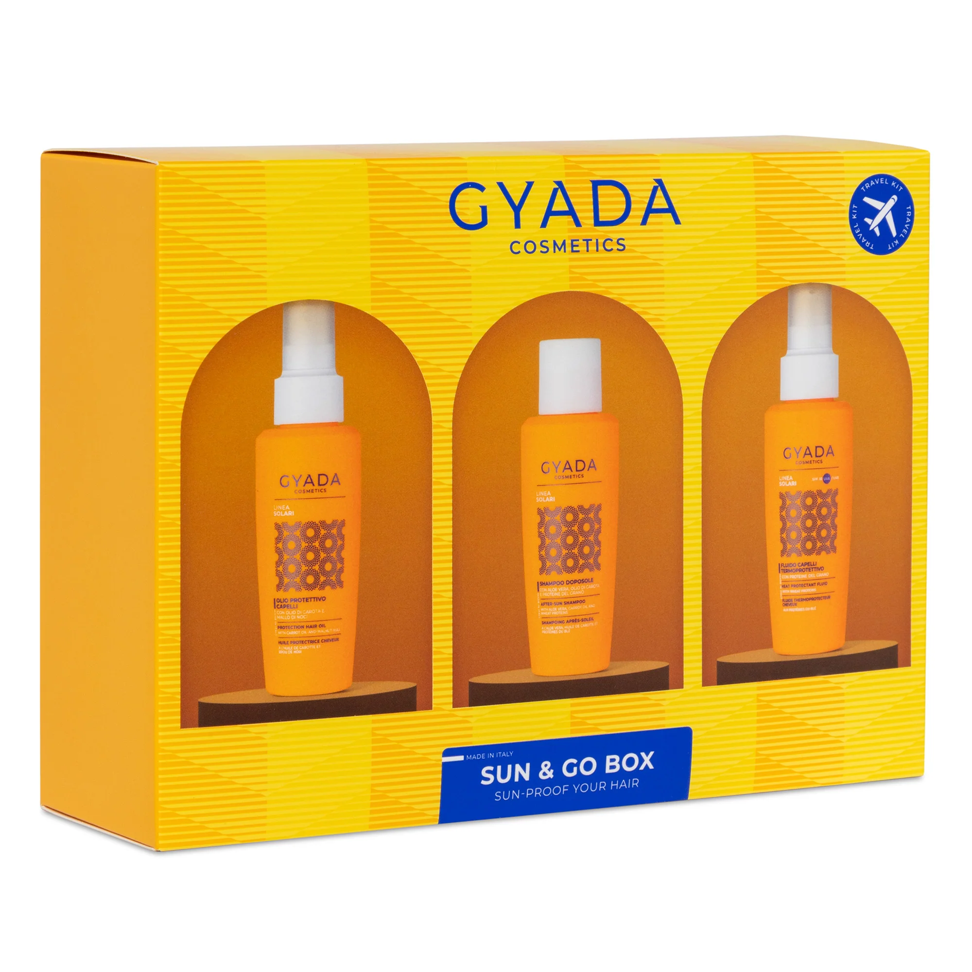 Solari Sun & Go Box - Cofanetti per Capelli, Trattamento Protezione Solare Capelli , Olio Capelli, Crema Capelli Styling & Finish, Shampoo Protezione Solare