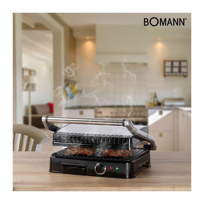 Plancha para parrilla y paninis - Bomann - KG 2242 CB - Negra - 2000 W - Superficie de cocción 29,5 x 23,5 cm