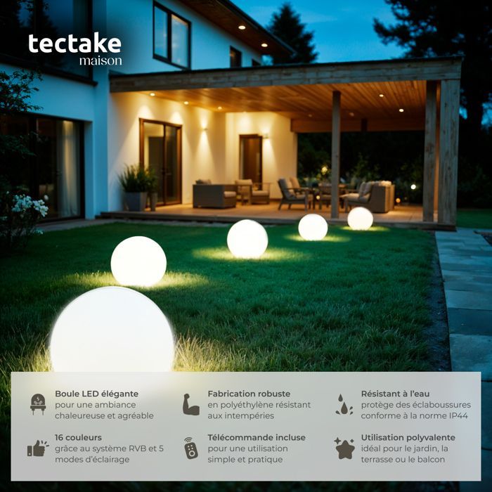 Iluminación - TECTAKE - Lámpara de globo con bombilla LED LUMINOUS GLOBE y mando a distancia de 12W - Blanca - Tamaño L 50 x 50 cm