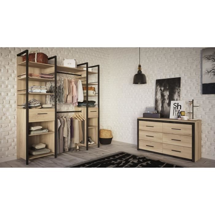 Armario doble extensible - 179 x 48 x 208 cm - Acabado en roble y negro - DEMEYERE