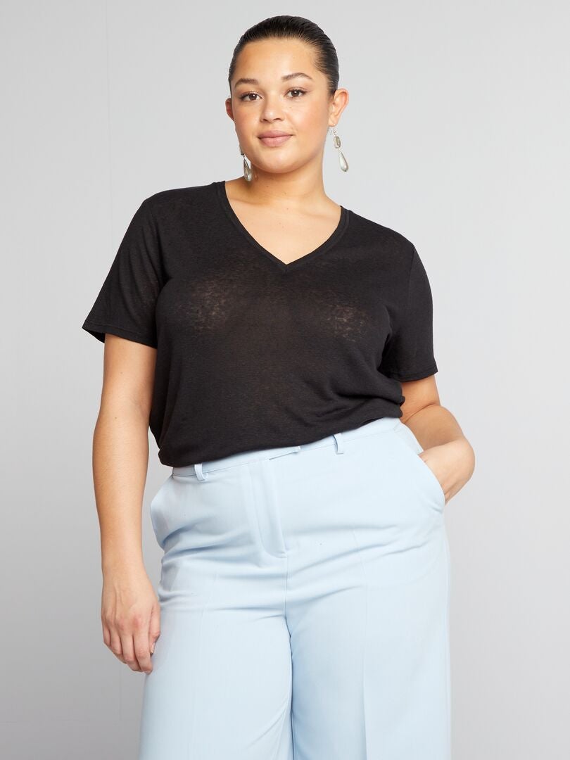 Zacht linnen T-shirt - zwart