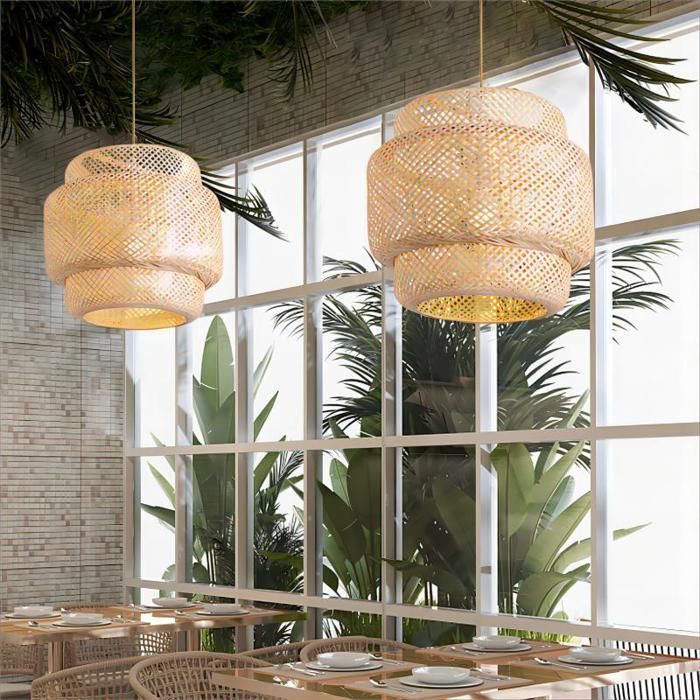 Lámpara colgante WOTTES, lámpara colgante de bambú y ratán, natural, Ø50*48cm, 1 pieza para dormitorio, comedor, cocina.