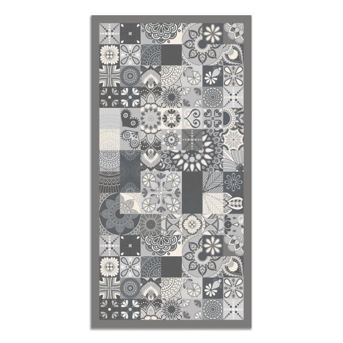 Tapis Vinyle Panorama Carreaux Ciments Cuisine Gris 140x200 cm - Tapis pour Cuisine, Bureau et Salon en PVC