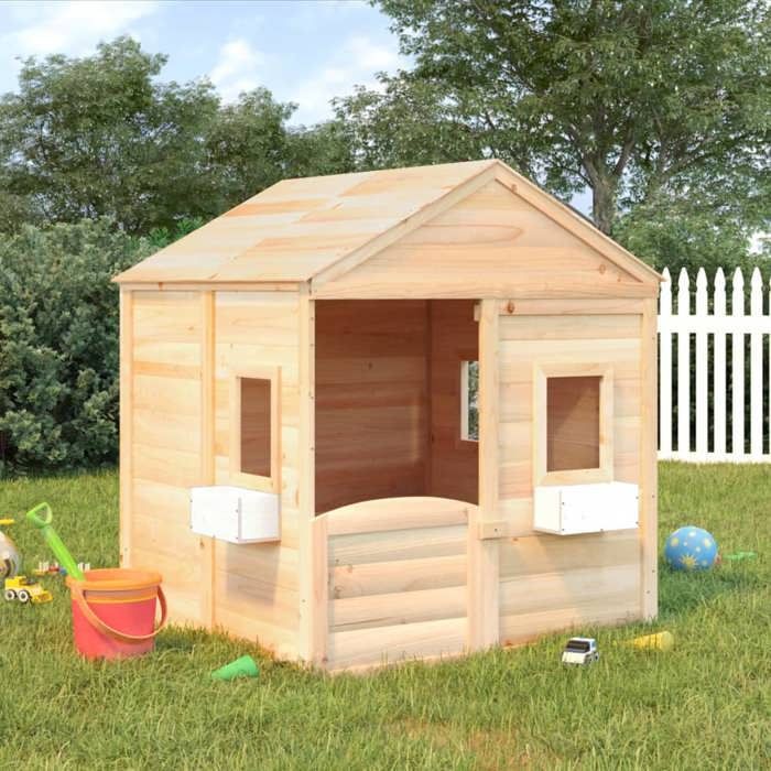 vidaXL Speelhuisje met afsluitbare deur/bloemen, massief vurenhout, houten speelhuisje, speelplek voor kinderen, 93686