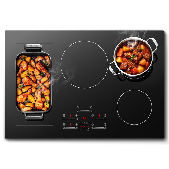Plaque induction,Table de Cuisson Encastrable,5 Zone Flexible,9 niveaux de chauffage,Boost,Minuterie, Arrêt automatique, 9700W, 77CM