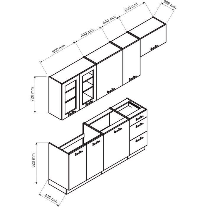 Nela 7-piece complete kitchen in glossy white - Length 180-240 cm