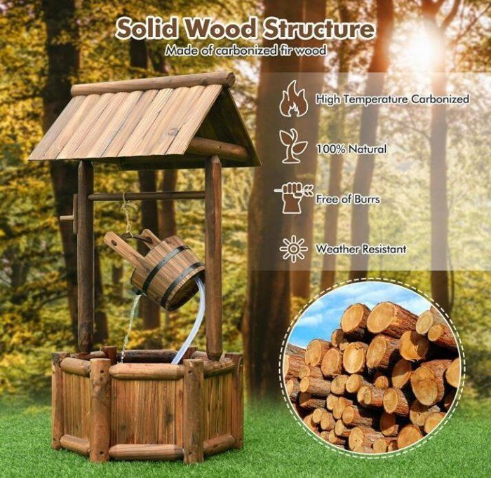 Buitenfontein voor de tuin - RELAX4LIFE - Decoratieve houten fontein - Elektrische pomp - Verstelbare waterval - 58x50x116 cm