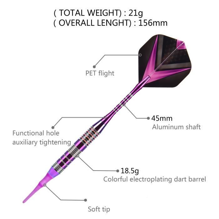 Dartset - ZHUODIKE - 21g Darts - Kunststof punt - Onbreekbaar aluminium - Paars