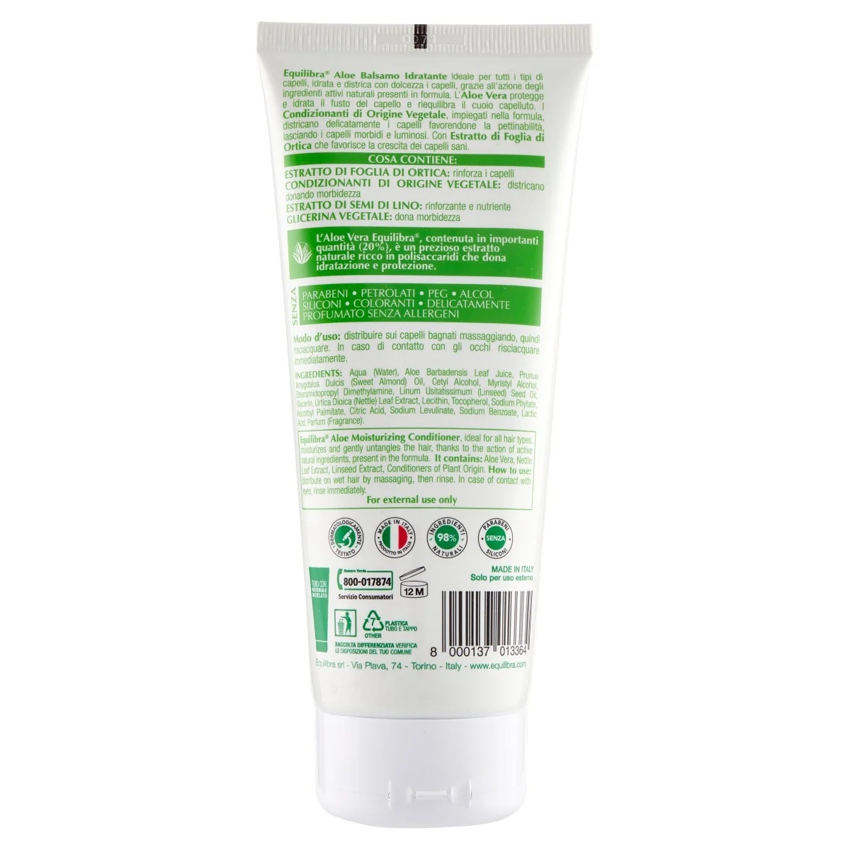 EQUILIBRA Equilibra Haarconditioner met Aloë Vera, hydraterend, 200 ml, versterkend effect