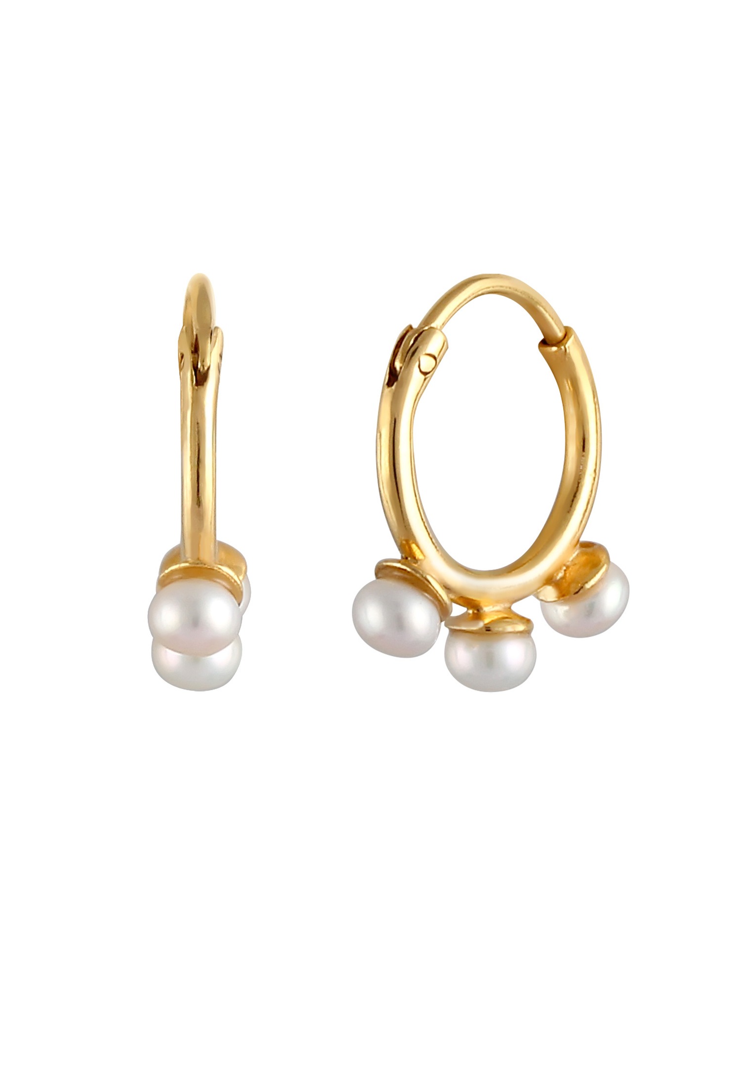 Elli PREMIUM Créoles élégantes pour Dames avec des perles de culture d'eau douce en 925/1000 argent massif et plaqué or