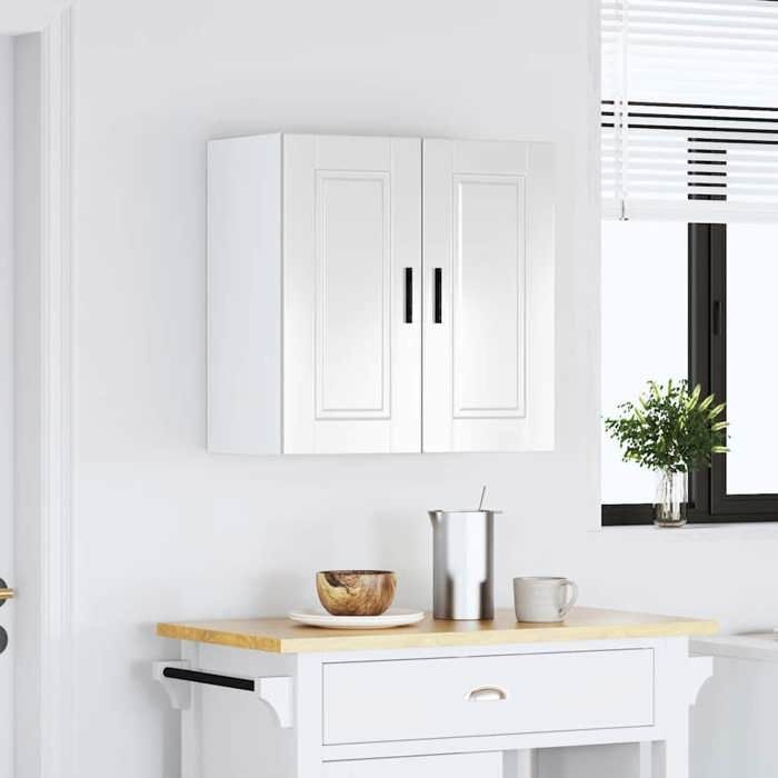 vidaXL Porto Armario de pared de cocina de madera de ingeniería blanca brillante 854059