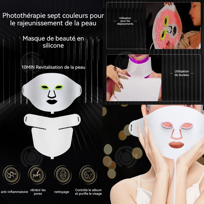 Mascarilla facial INN 5W, mascarilla de silicona LED de 7 colores y dispositivo de belleza para el cuello, cuidado facial completo y