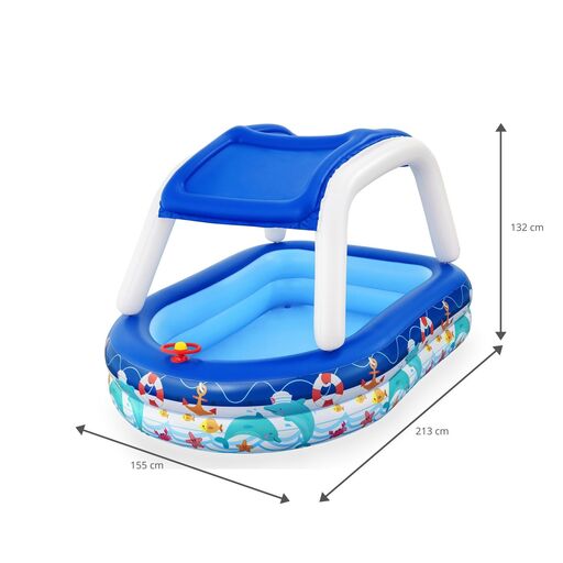 Bestway Inflatable Swimming Pool 213x155x132 cm with Boat, Protective Roof and Rudder with Horn