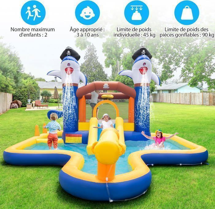 GOPLUS 7-in-1 Inflatable Castle for Children Ages 3-10, Water Play Area with Blower - Pool/Slide/Boxing Game/Water Cannon - Weight Capacity 45+45KG