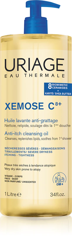 Uriage Xemose C8+ Óleo de Limpeza Anti-Coceira: óleo de limpeza calmante para pele seca e atópica.