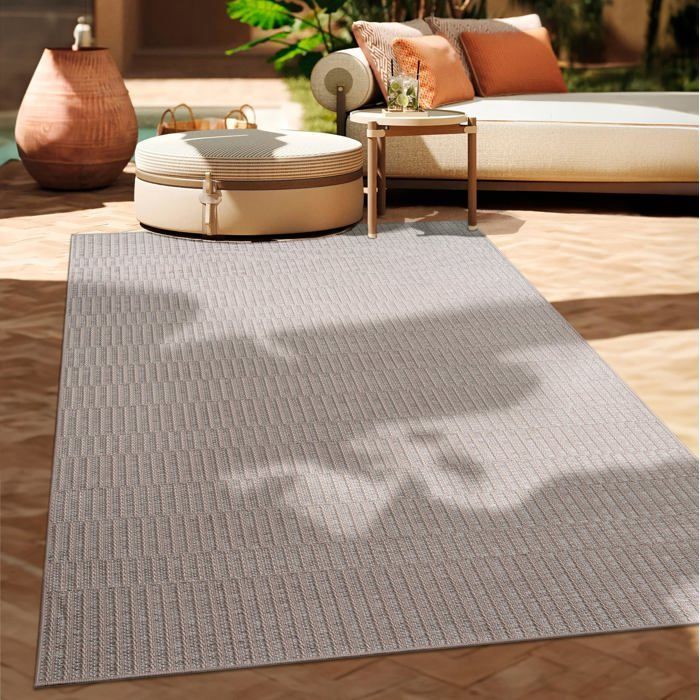 Alfombra Boho para interior y exterior - Paco Home - 120x160 cm - Beige - Diseño geométrico - Tejido plano - Polipropileno