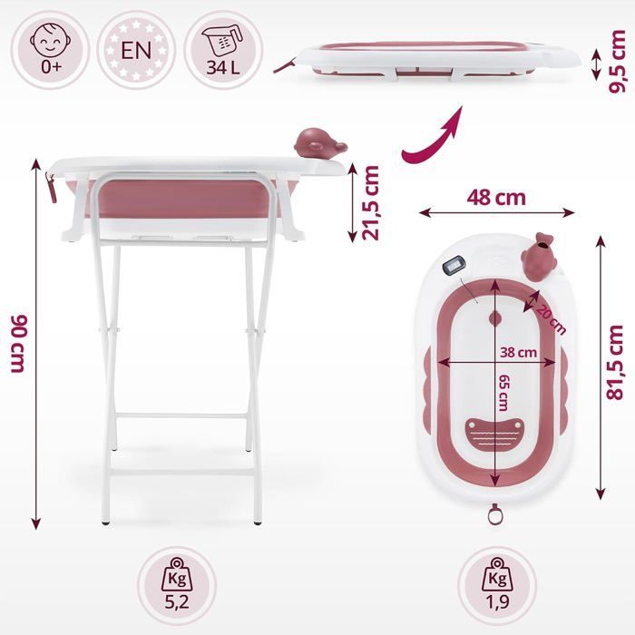 Folding baby bathtub - Moby-System - Holly - LCD thermometer - Soft cushion - Metal stand