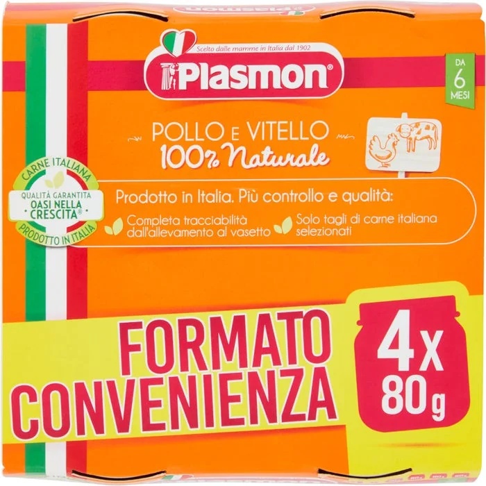PLASMON Plasmon Gehomogeniseerde kip - kalfsvlees 4 x 80 g Babyvoeding