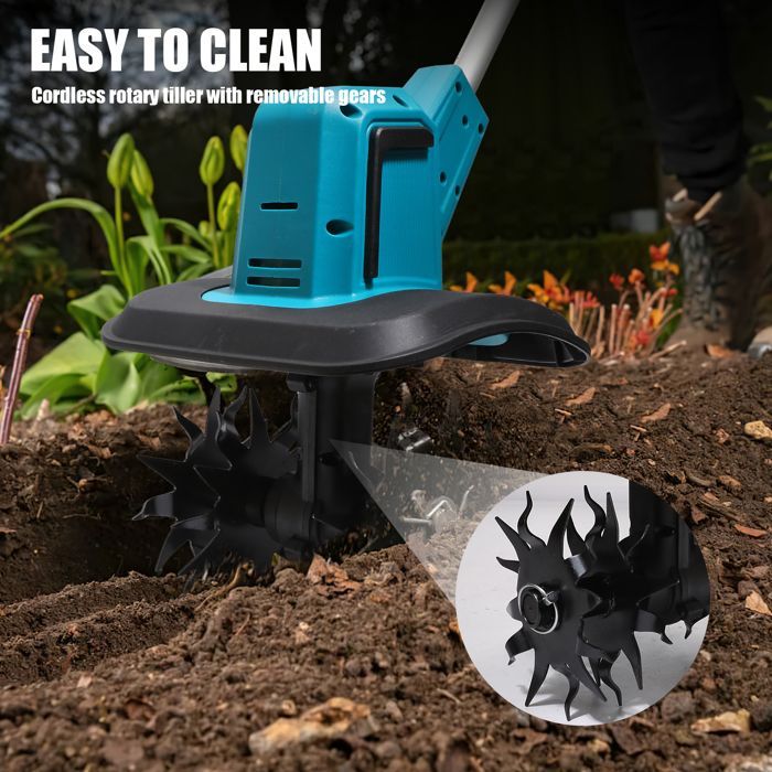 Motoculteur Électrique Sans Fil - 360RPM 400W Motoculteur - 330r/min - Lame double - Largeur coupe 200 mm - Profondeur coupe 150 mm