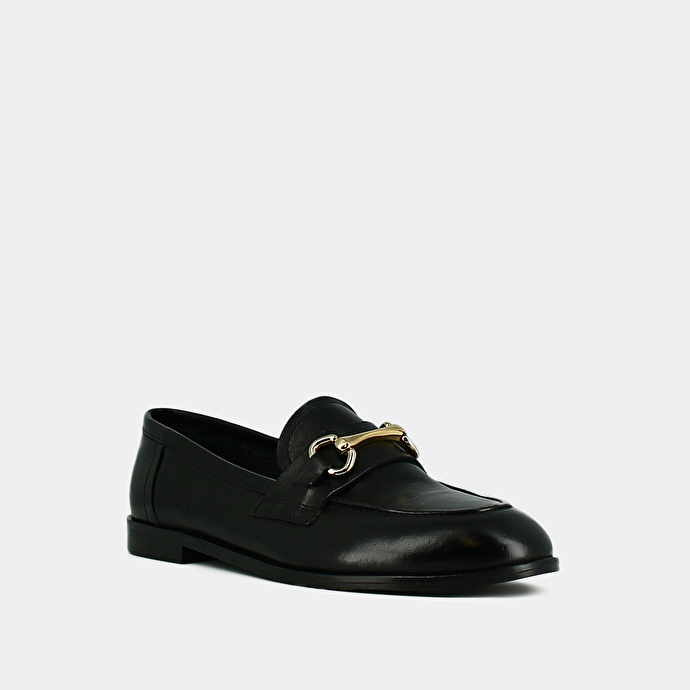 Mocassins à mors dorés  en cuir noir