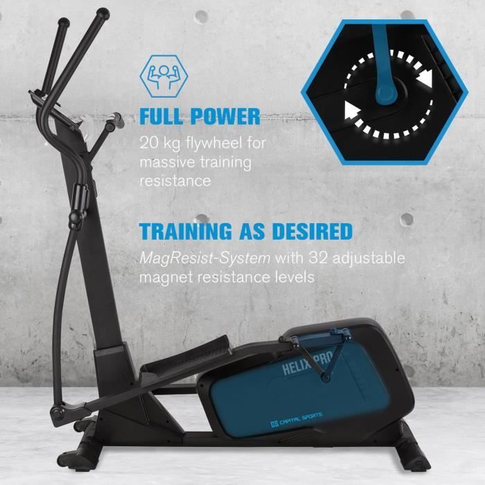 CAPITAL SPORTS Helix Track Ellipsentrainer mit 20 kg Schwungrad und 32 Magnetwiderstandsstufen – Bluetooth-Schnittstelle