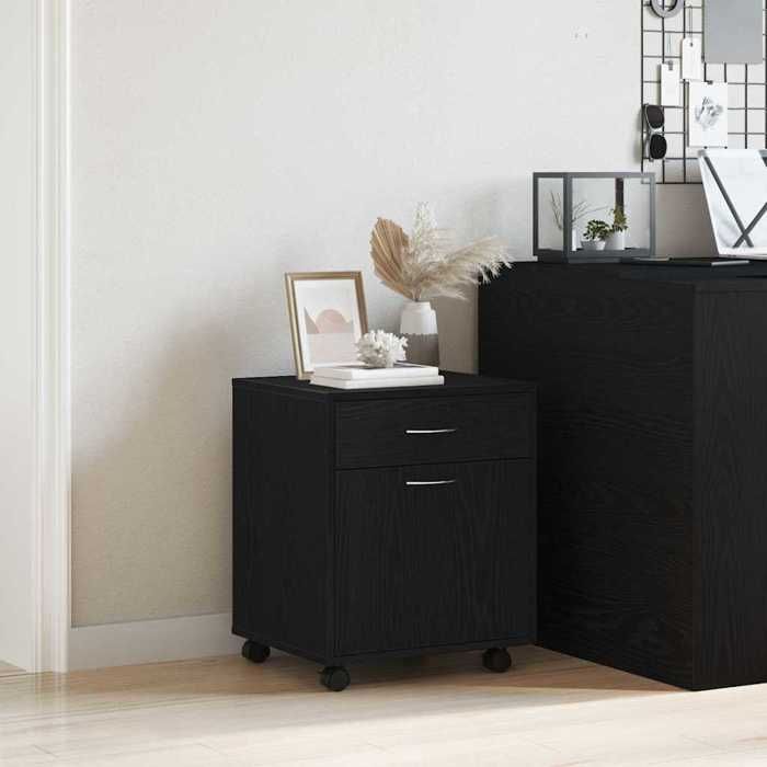 Noir Meuble roulant, CLARENCE, moderne, Chêne noir 45 x 38 x 54 cm Bois d'ingénierie LV32